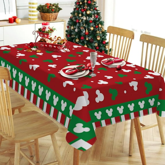 Christmas Rectangle Tablecloth 60 x 120 Inch, Red Green Xmas Polka Dot Stripes Decorative Cloth Dining Table Cover, Winter Holiday Dinner Party Picnic Decoration