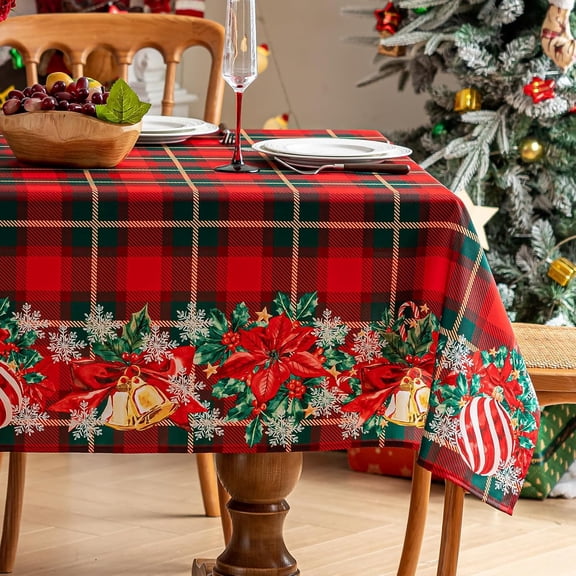 Christmas Rectangle Tablecloth, Winter Buffalo Plaid Fabric Table Cloth, Stain Release Checkered Table Cover for Xmas/Dinner Party Decoration (60x84 Inch)