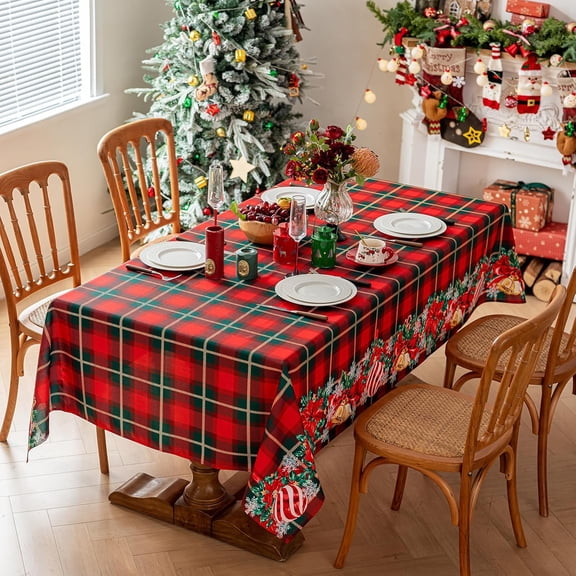 Christmas Rectangle Tablecloth, Winter Buffalo Plaid Fabric Table Cloth, Stain Release Checkered Table Cover for Xmas/Dinner Party Decoration (60x84 Inch)