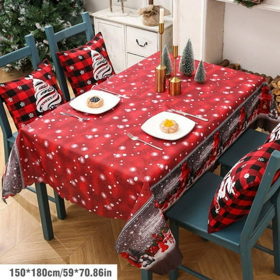 Christmas Rectangle Tablecloth with Christmas Pattern Waterproof Holiday Decoration Tablecloth Protector for Party Kitchen Dinner