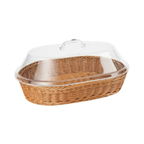 Christmas Rectangular Food Basket,Imitation Rattan Bread Basket,Plastic Woven Tabletop Food Serving Basket,Poly-Wicker Fruit Basket for Vegetable, Restaurant, Display, Kitchen, Party(Coffee)