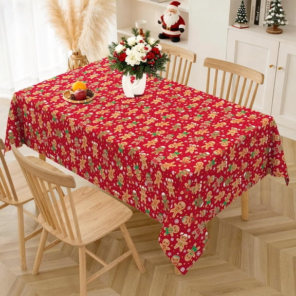 Christmas Rectangular Tablecloth 60x102 Inch Waterproof Christmas Gingerbread Man Tablecloth Xmas Washable Table Cloth for Winter Holiday Party Picnic Dinner Home Decor