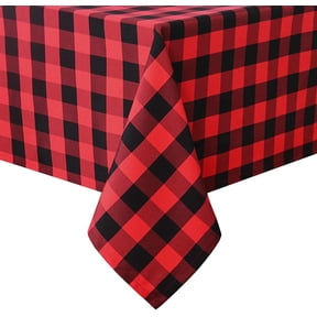 Christmas Rectangular Tablecloth, Red Black Checkered Tablecloth, Waterproof Stain Resistant Picnic Dining Table Cover for Lumberjack Party Christmas Decoration, Soft Durable Fabric