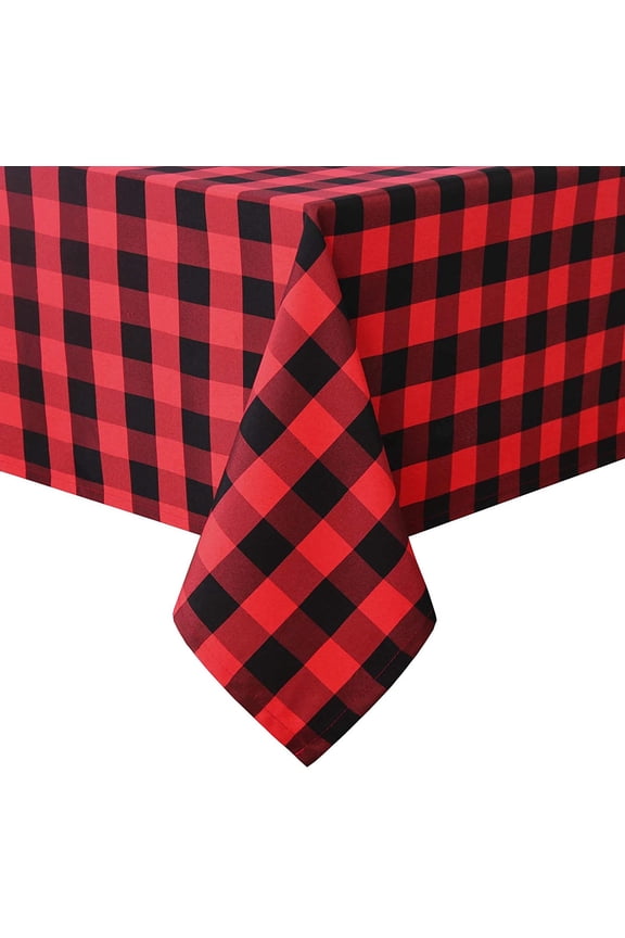 Christmas Rectangular Tablecloth, Red Black Checkered Tablecloth, Waterproof Stain Resistant Picnic Dining Table Cover for Lumberjack Party Christmas Decoration, Soft Durable Fabric