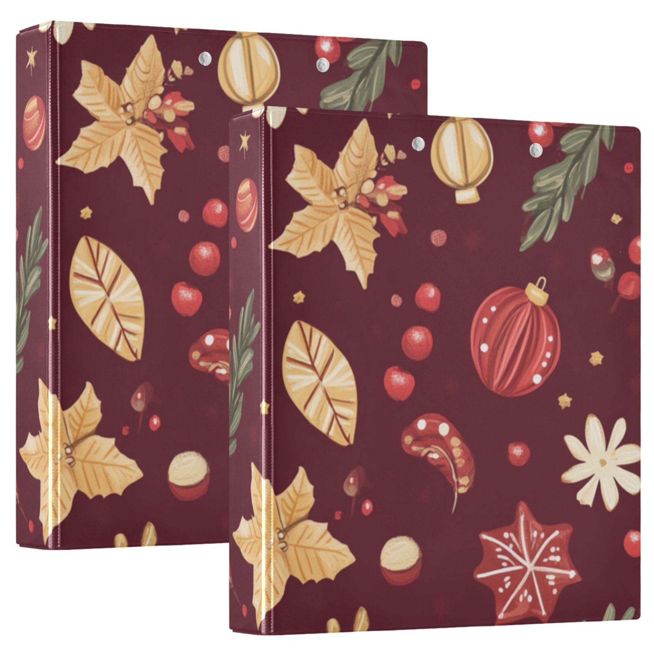 Christmas Red 3 Ring Binders 1.5 inch Hardcover File Folders with Interior Pockets A4 Size Organizer for School Office Hospital