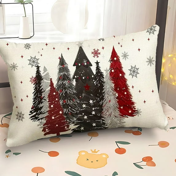Christmas Red And Christmas Tree Lumbar Pillow Cover Holiday Decoration