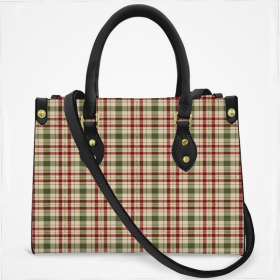 Christmas Red And Green Checkered Pattern With White Dots Cross Body Bags For Women Small Leather Female Handbags Fashion Top-Handle Totes