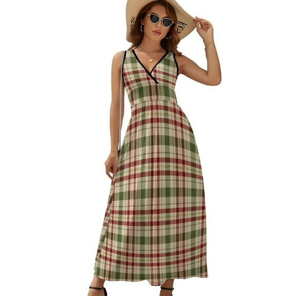 Christmas Red And Green Checkered Pattern with White Dots Dress Fashion Boho Beach Long Dresses Female Party Printed Maxi Dress