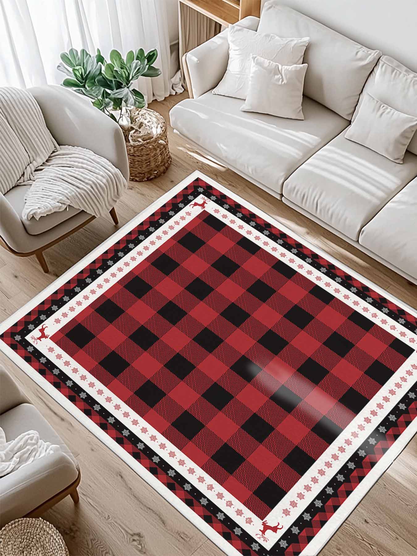 Red Plaid Rug 4x6 Christmas Red Area Rug for Bedroom 4x6 Ft Black Buffalo Plaid Super ...