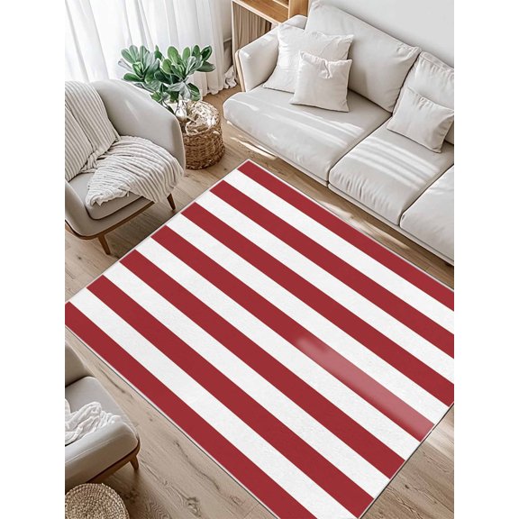 Christmas Red Area Rug for Bedroom 5x7 Ft and White Stripe Super Soft fuzzy Throw Rug Non-Slip Fluffy Plush Indoor Floor Carpet for Living Room Nursery Home Decor