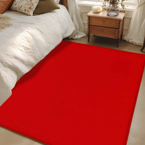 Christmas Red Area Rugs 3x5 for Living Room, Farmhouse Solid Red Color Modern Art Non Slip Washable Rug Runner, Low Pile Indoor Floor Carpet Mat Bathroom Rugs for Bedroom, Kids Room