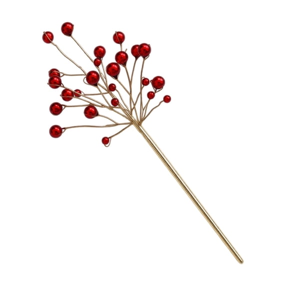 Christmas Red Artificial Berry Pick, Faux Red Berry Stem with Golden Wire, Berry Sprig for Christmas Wreath, Garland, Vase Floral Arrangement & Holiday DIY Craft Decoration