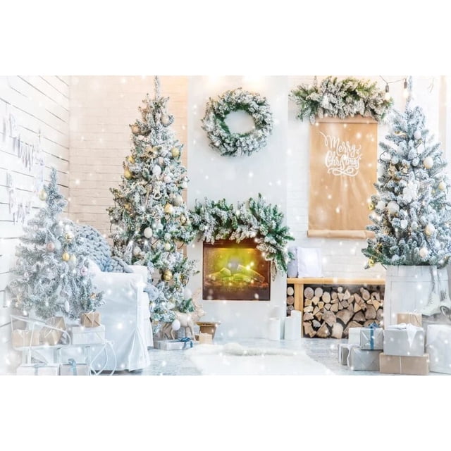 Renaiss 5x3ft Christmas Fireplace Backdrop - Rustic Wood Barn Vinyl Photo Background For Xmas Photos, Parties & Decor