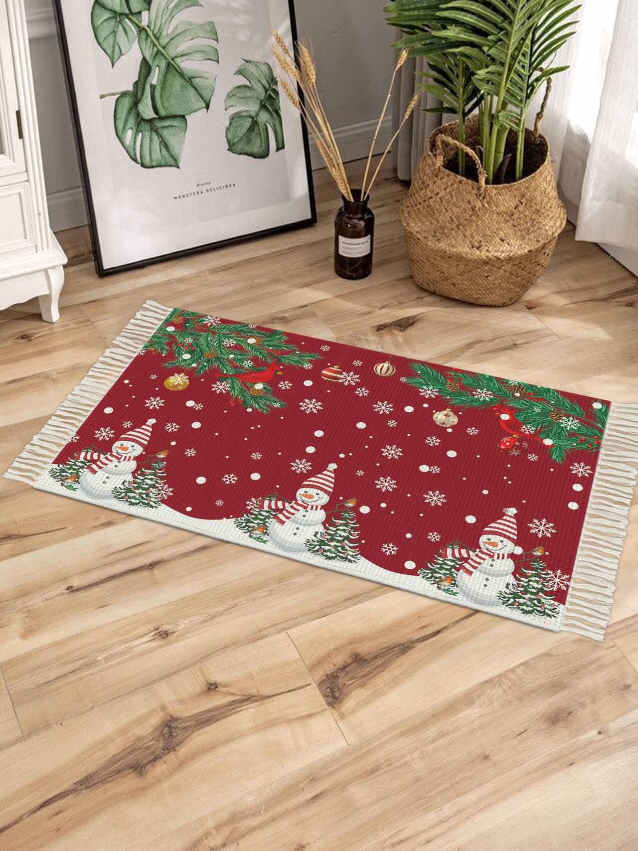 Christmas Red Bath Rug 2x3ft Woven Bathroom Entryway Runner Rug,Snowman ...