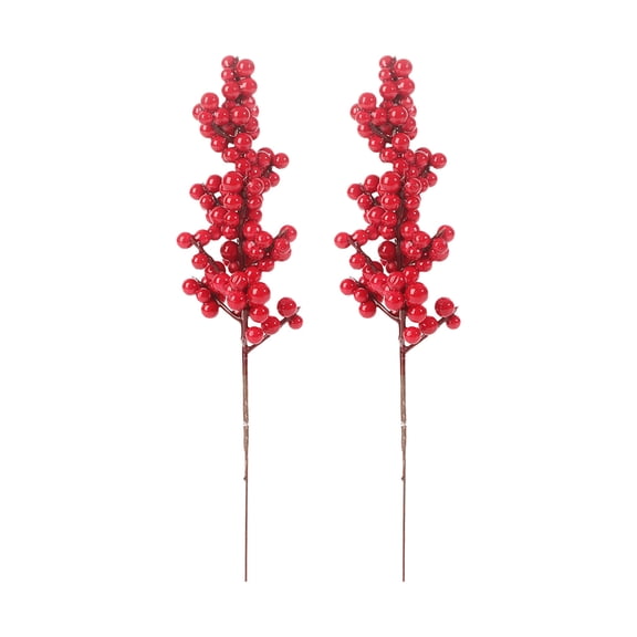 Christmas Red Berry Branch Set – 2pcs Artificial Fruit Plug Decorations with Flexible Stems, Holiday Simulation Berry Picks for Wreaths, Vases, Centerpieces