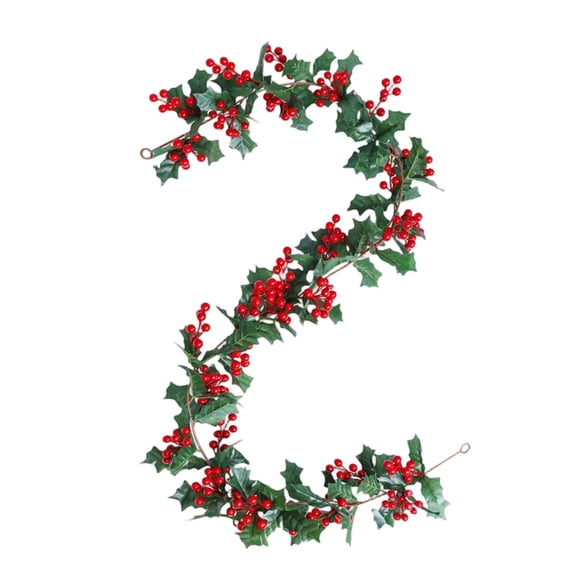 Christmas Red Berry Garland Artificial Ivy Wreath with Faux Holly Berries Decorative Artificial Leaves and Berries Design As show One Size