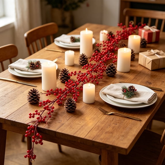Christmas Red Berry Garland Artificial Red and Burgundy Berry Garland Christmas Decor for Winter Indoor Outdoor Home Fireplace Table Happy New Year Decorations