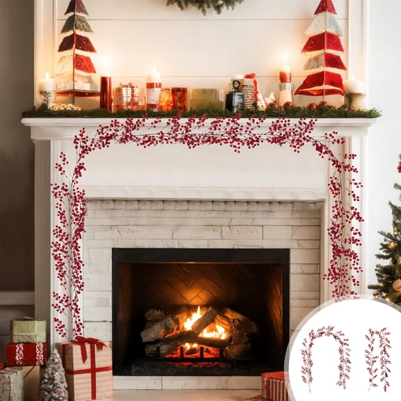 Christmas Red Berry Garland, Berry Garland, Christmas Garland, Artificial Red Berry for Indoor Outdoor Home Decoration for Fall Winter Christmas Holiday Fireplace Decor