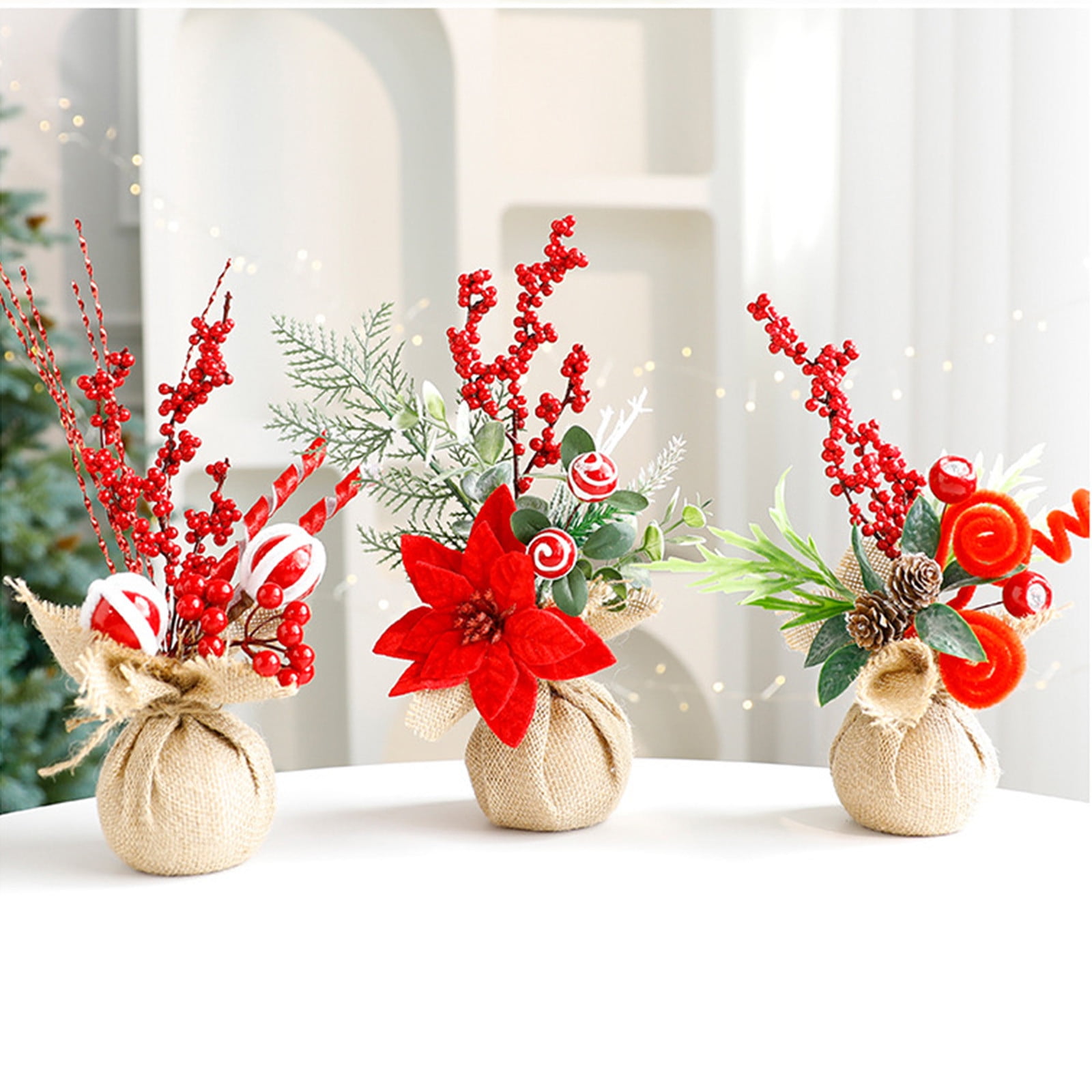 Christmas Red Berry Linen Ornament for Tree, Rustic Farmhouse Christmas ...