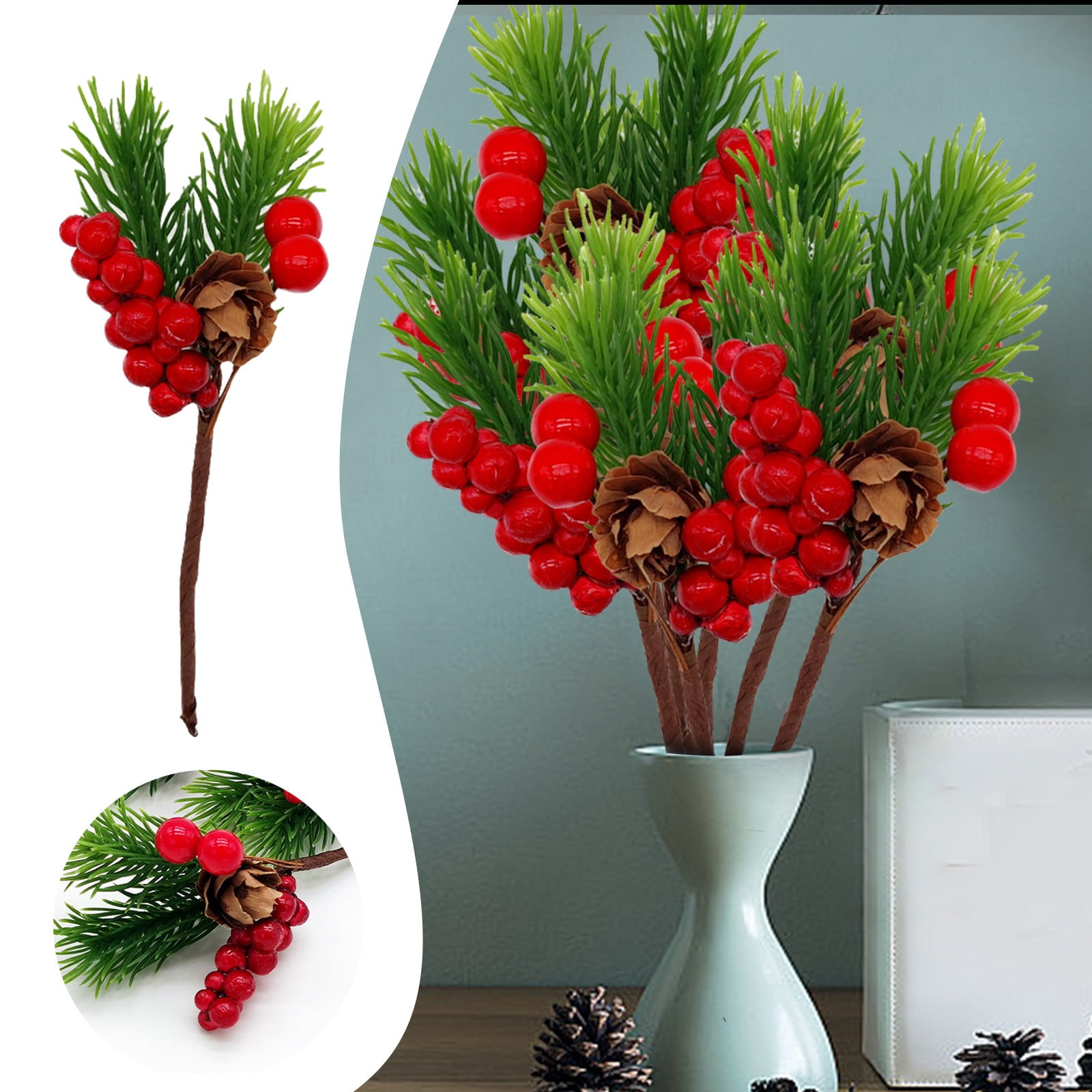 Christmas Red Berry Picks Branches Branch Holly Berries Flower Needles