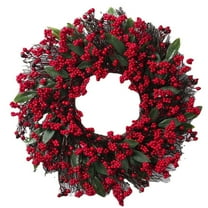 Christmas Red Berry Wreath Holiday Front Door Décor,Lifelike Full Berries Flexible Branches,No-Fade Durable Design for Mall Hotel Office Fireplace Wall Display,Winter Party Xmas Decorations-red