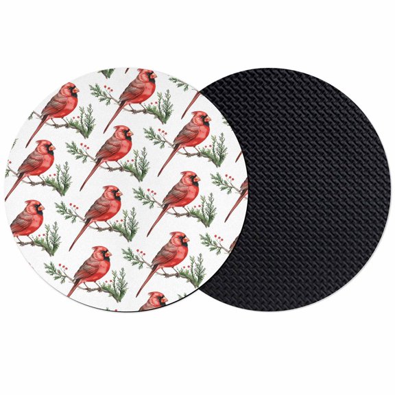 Christmas Red Birds Coasters Set of 2, Absorbent Coasters for Drinks, Xmas Pine Needles Winter Holiday Coaster for Desk Coffee Table Protection, Home Decor House Warming Gifts 4"