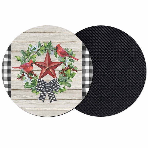 Christmas Red Birds Coasters Set of 2, Absorbent Coasters for Drinks, Xmas Texas Star Wreath Black Plaid Coaster for Desk Coffee Table Protection, Home Decor House Warming Gifts 4"