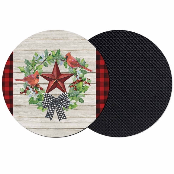 Christmas Red Birds Coasters Set of 2, Absorbent Coasters for Drinks, Xmas Texas Star Wreath Red Plaid Coaster for Desk Coffee Table Protection, Home Decor House Warming Gifts 4"