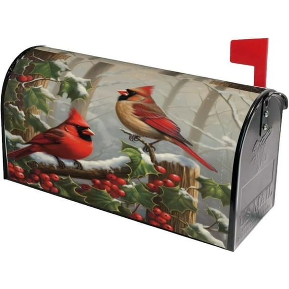 Christmas Red Birds Mailbox Covers, Winter Magnetic Post Box Cover Wraps Standard Size 21x18 in for Garden Yard Decor