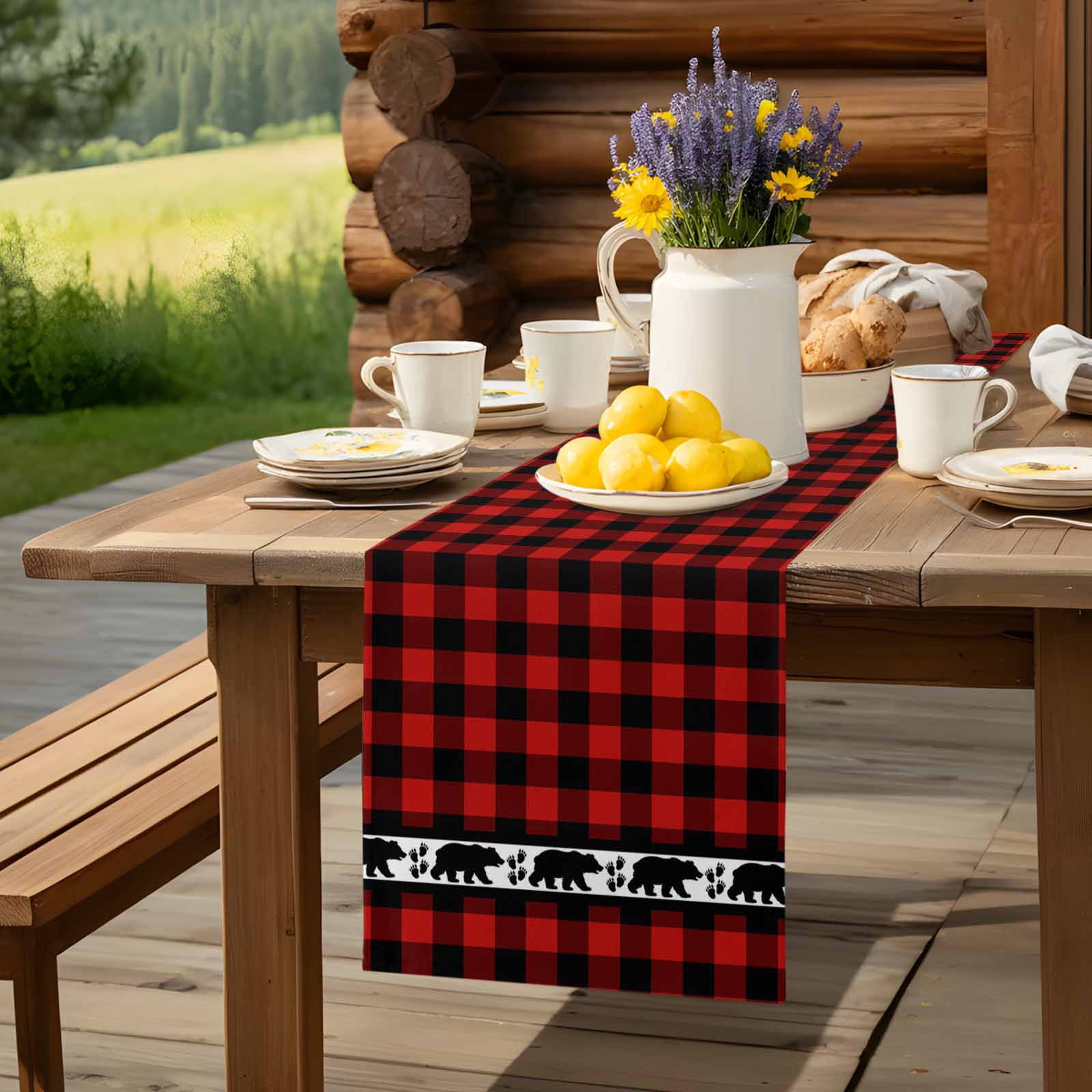 Christmas Red Black Buffalo Checker Table Runner 72 Inch Long Bear ...