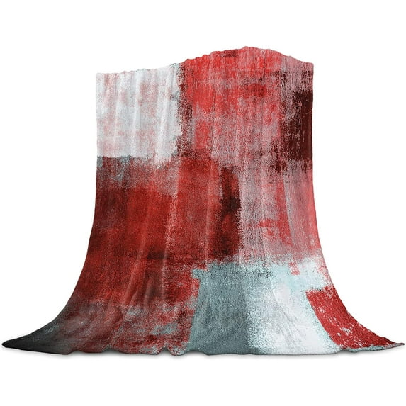 Christmas Red Blanket Grey Super Soft Breathable Flannel Fleece Throw Blankets Rustic Paint Art Graffiti Lattice Warm Cozy Decorative for Sofa Chair Bedroom All Seasons Use 50" x 60"