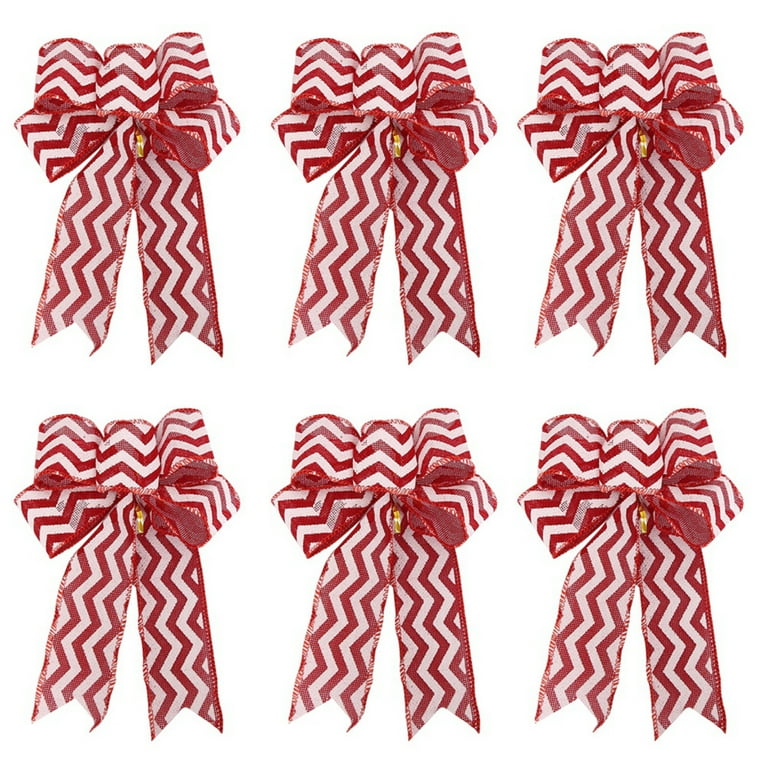 Christmas Red Bows 7.5” by 9.4” Made of Linen Plastic for Wreath Bow  Decoration Ribbon Kitchen Wreaths Decor Xmas Tree Holiday Decorations,  Stripe