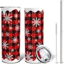 Christmas Red Buffalo Plaid Gifts for Women Men, 20 Oz Tumbler with Lid and Straw, Snowflake Stainless Steel Insulated Travel Coffee Cup, Winter Holiday Water Bottle for Him Her