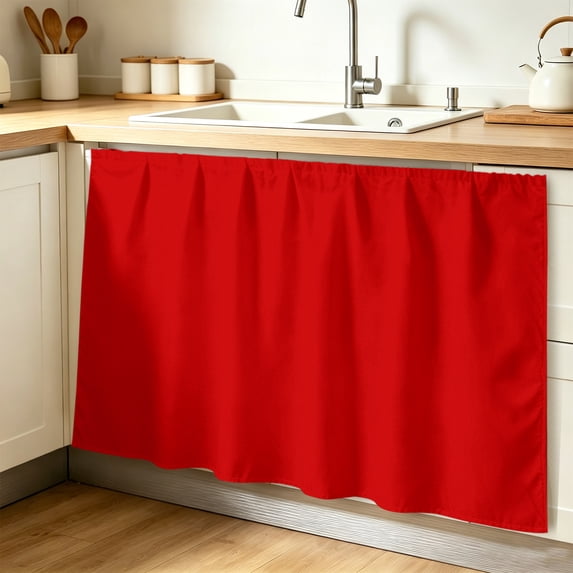 Christmas Red Cabinet Curtain 32"Wx55"L, Dustproof Pantry Door Curtain with Self Adhesive Tape, Modern Simple Xmas Red Backdrop Tall Storage Cover Privacy Drape for Bathroom Kitchen Laundry Room