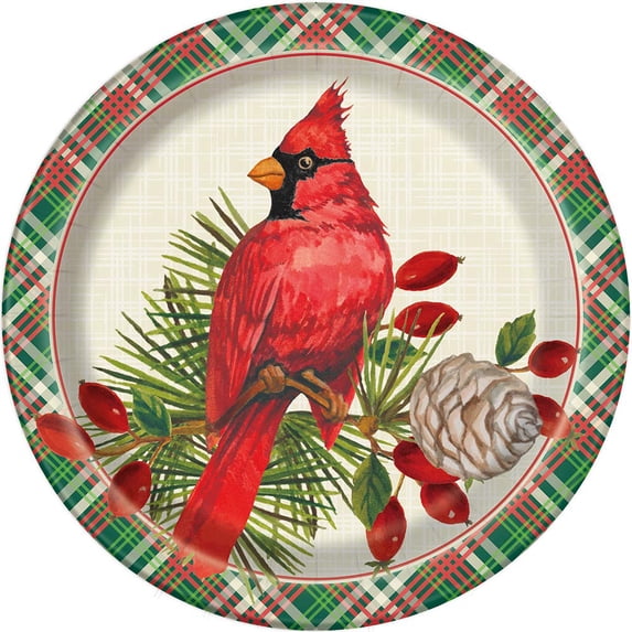 Unique Red Cardinal Christmas Round Dinner Plates - 8 Pcs