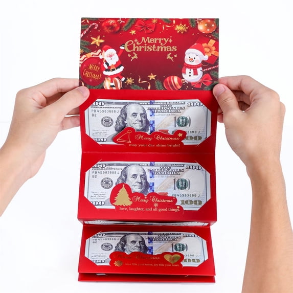 Christmas Red Cash Gift Envelopes, 6 Slots Money Holders & Gift Card Holders, Xmas Red Cash Wallet Envelopes for Kids Family Surprise Holiday Cash Presents 6.69 x 3.54 Inch,Santa Claus Style