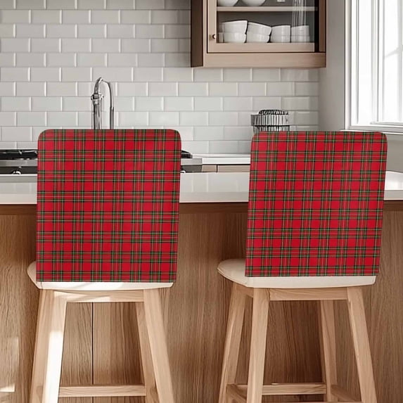 Christmas Red Chair Covers Set of 8 and Green Buffalo Plaid Chair Back Covers Stretch Removable Washable Slipcovers Protector for Dining Room Kitchen Party Decor