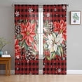 thumbnail image 1 of Christmas Red Check Sheer Curtains 63 Inch Length 2 Panels Set for Living Room/Bedroom, Poinsettia Xmas Flower Snowflake Berry Curtain Sheers Drapes Rod Pocket Curtains Window Treatment 52''x63''x2, 1 of 7
