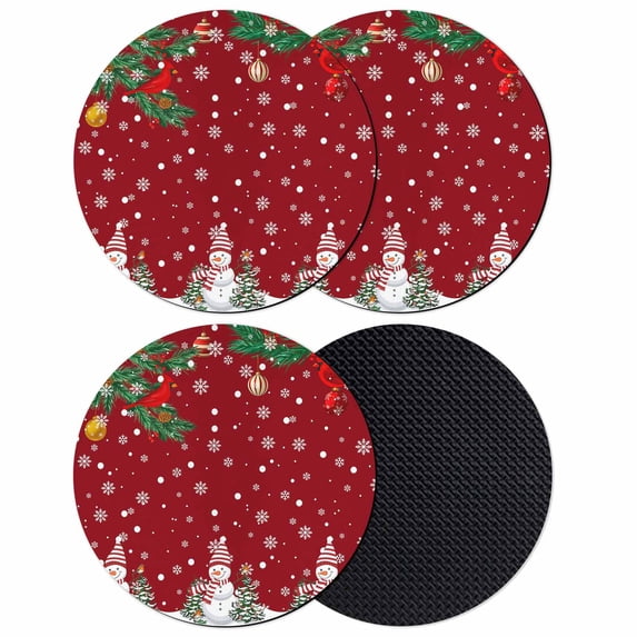 Christmas Red Coasters Set of 4, Absorbent Coasters for Drinks, Snowman Xmas Pine Branch Cardinal Bird Snowflake Coaster for Desk Coffee Table Protection, Home Decor House Warming Gifts 4"