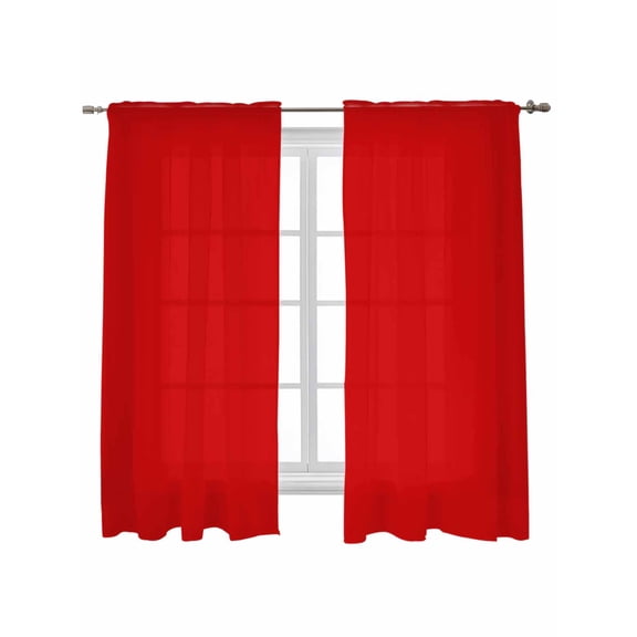 Christmas Red Curtains 63 Inch Length, Sheer Curtains for Bedroom Living Room Window Modern Simple Xmas Red Backdrop Rod Pocket Voile Drapes Kitchen Curtains Small Half Window 42"x63" 2 Panels