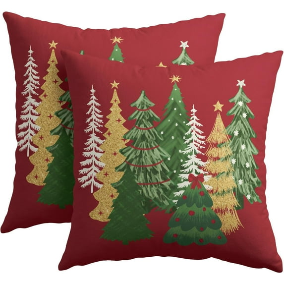 Christmas Red Decorative Pillow Covers 20x20 Inch Set of 2 Christmas Tree Outdoor Throw Pillow Covers Winter Xmas Holiday Pillowcases Cushion Covers for Home Couch Christmas Decor