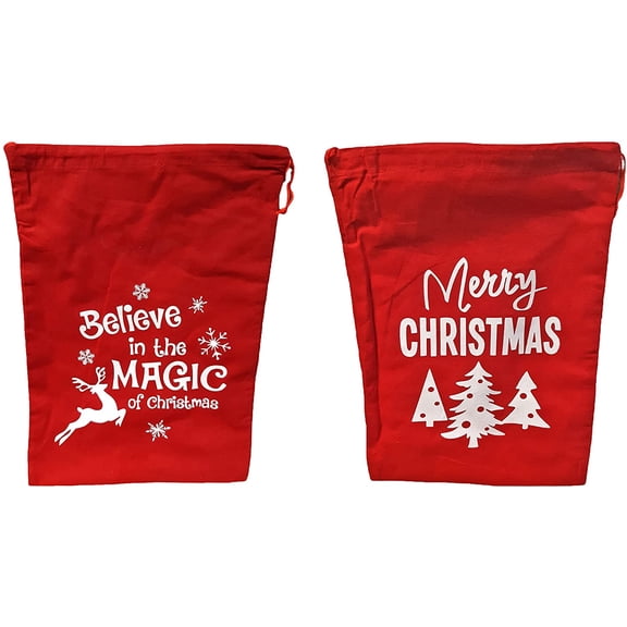 Christmas Red Drawstring Gift Bags With Christmas Phrases, 18" x 12.25" (2 Drawstring Gift Bags)