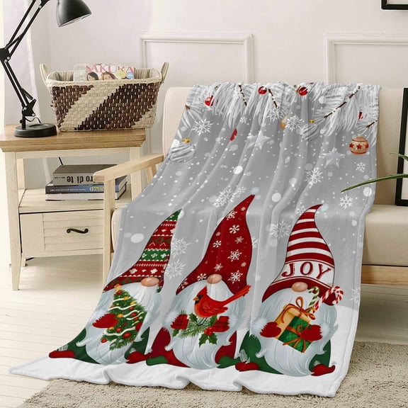 Christmas Red Dwarfs Throw Flannel Blanket 60x80In Gray Winter Pine Needle Ball Super Soft Cozy Bed Blanket, Lightweight Plush Fuzzy Bed Throw for Bedroom Sofa Couch Living Room