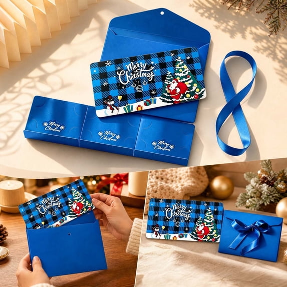 Christmas Red Envelopes with 6 Cash Slots,Holiday Money Card Holder with Gift Box for Santa Exchange Teacher Kids Gift