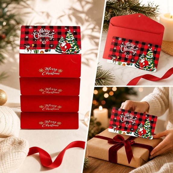 Christmas Red Envelopes with 6 Cash Slots,Holiday Money Card Holder with Gift Box for Santa Exchange Teacher Kids Gift