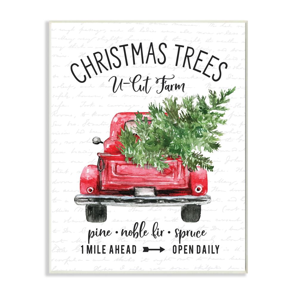 Christmas Red Farm Truck with Winter Pine 10 in x 15 in Framed Painting Art Prints, by Stupell Home Décor