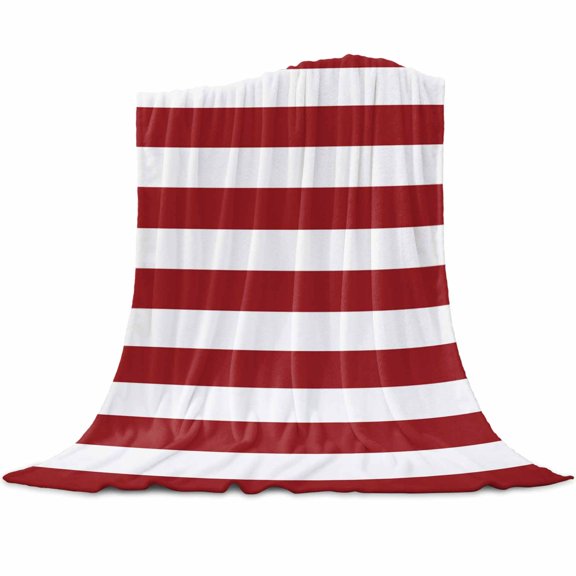 Christmas Red Flannel Blanket for Bed,Travel and Camping, and White Stripe Super Soft Cozy Blanket for All Seasons 60"x80"