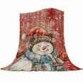 Christmas Red Fleece Blankets for Couch, Winter Snowman Snowflake