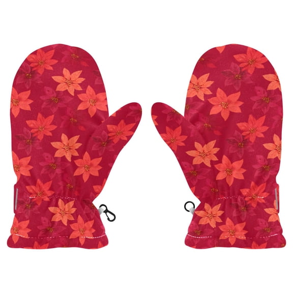 Christmas Red Flower Pattern Cold Weather Mittens Cozy Gloves with Adjustable Fit Perfect for Outdoor Fun