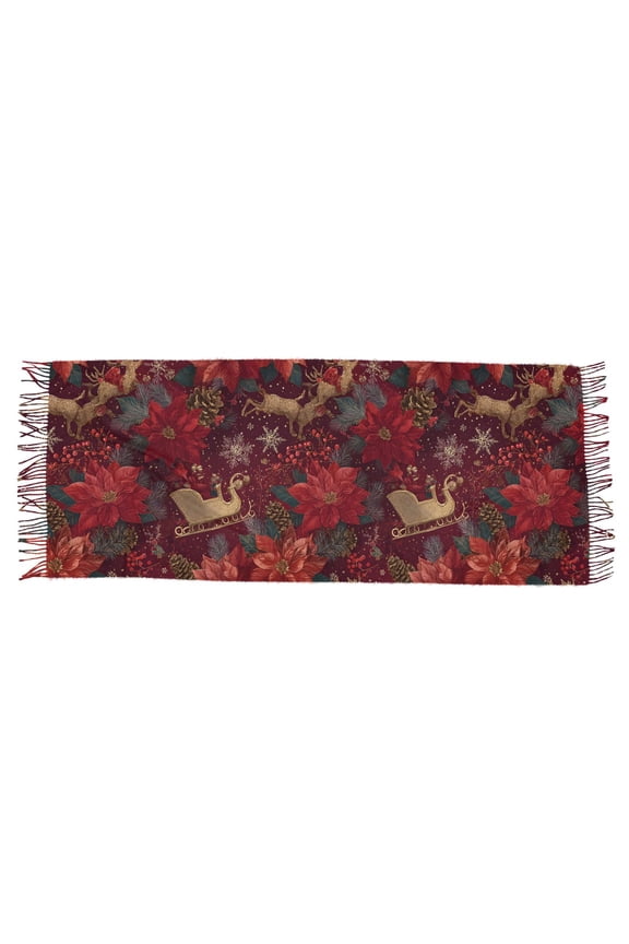 Christmas Red Flowers and Sled Deer Women's Cold Weather Scarves Lightweight Warm Fashion Scarves, Breathable 86.6''x30.7''